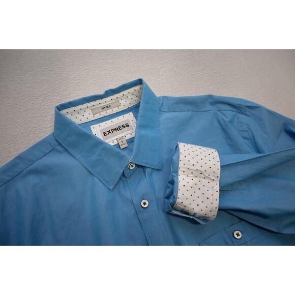 Express Dress Shirt Fitted Blue Casual Button Up Long Sleeve Mens Sz Large - Picture 1 of 10